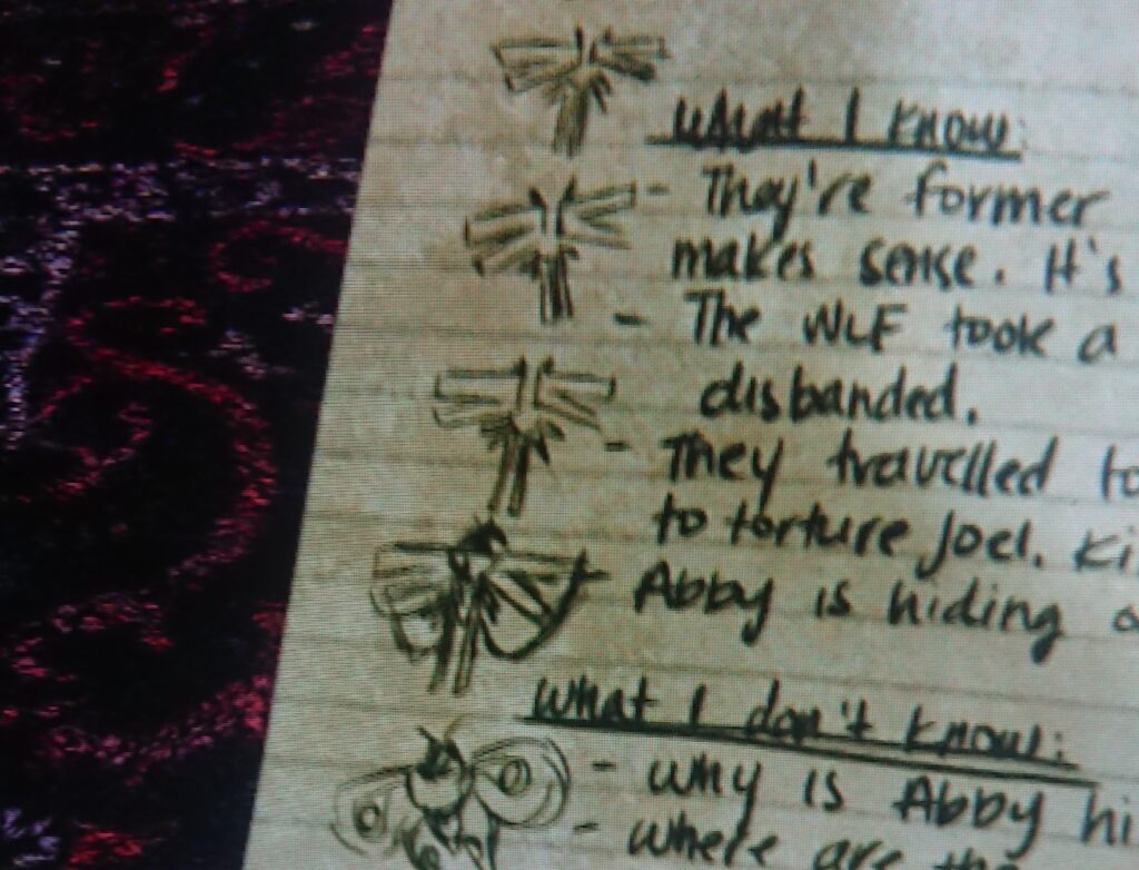 参考画像③：エリーの日記、ファイヤーフライのマークが蛾に変わる画像